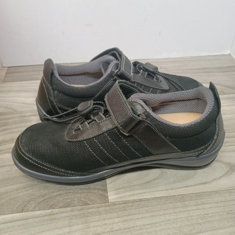 Orthofeet Breeze 835 Shoes Women's 8 EE 2E Wide Black Leather Walking Sneakers